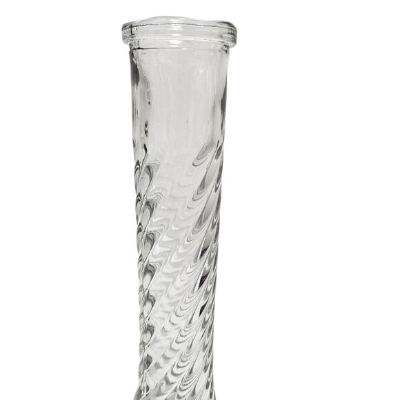burton+BURTON Clear Swirled Pressed Glass Single Bud Vase With Scalloped Lip New - Picture 2 of 6